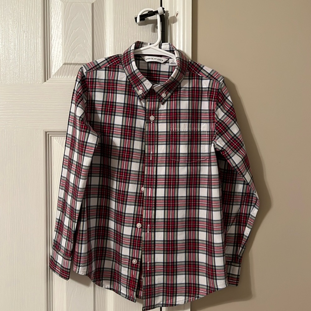Janie and Jack Holiday Plaid Button Down Shirt Boys Size 6